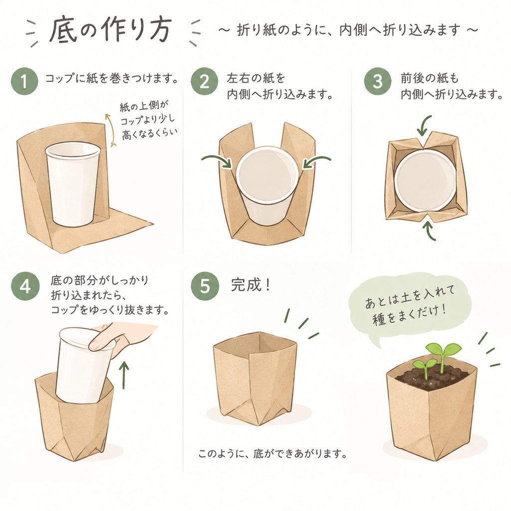 紙で育苗ポットの作り方図解
