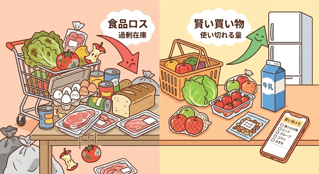 買い物を値段だけで決めると過剰在庫でロスする説明画像